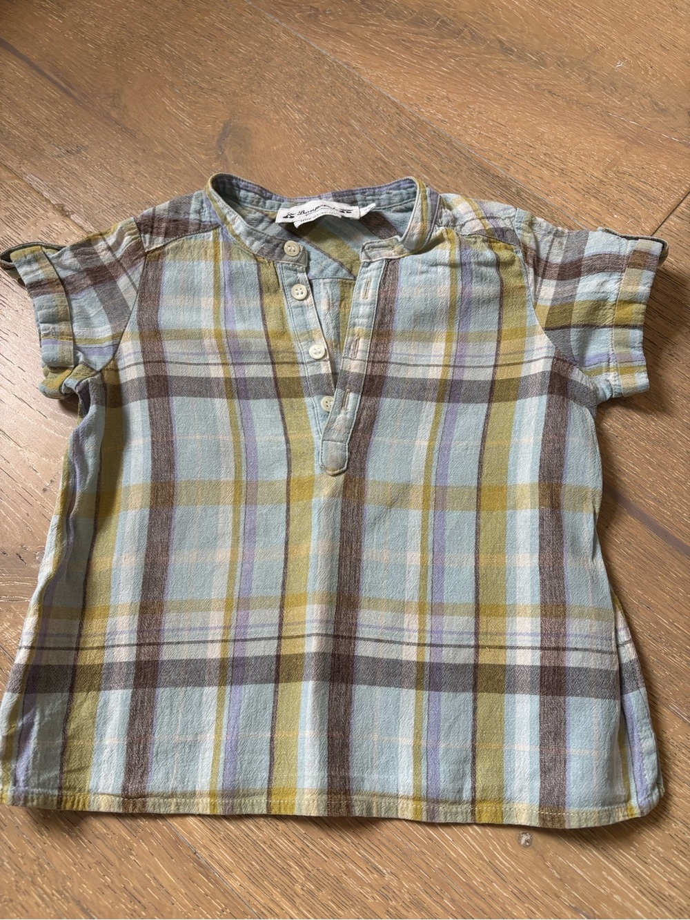 Bonpoint Plaid Short-Sleeve Henley shirt boys 2